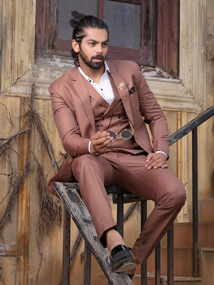 Unique Light Brown Color Men's Single Breasted Designer Suit - VJV Now