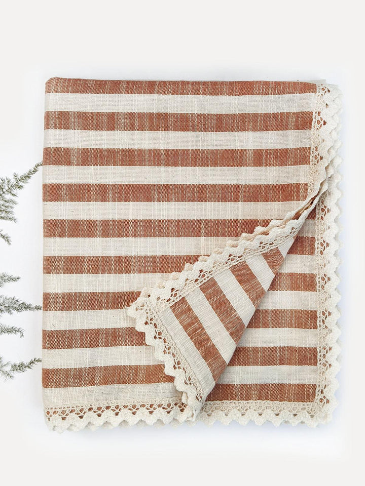 Washed Organic Cotton Newborn Baby Brown Stripe Blanket and Bolster Set - VJV Now