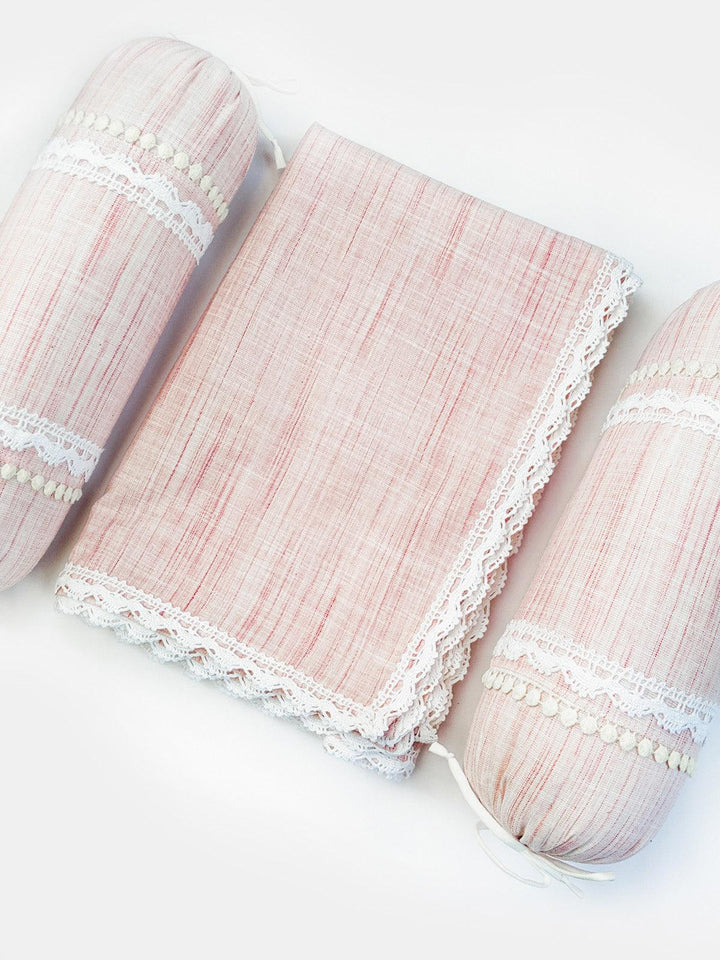Washed Organic Cotton Newborn Baby Peach Blanket and Bolster Set - VJV Now