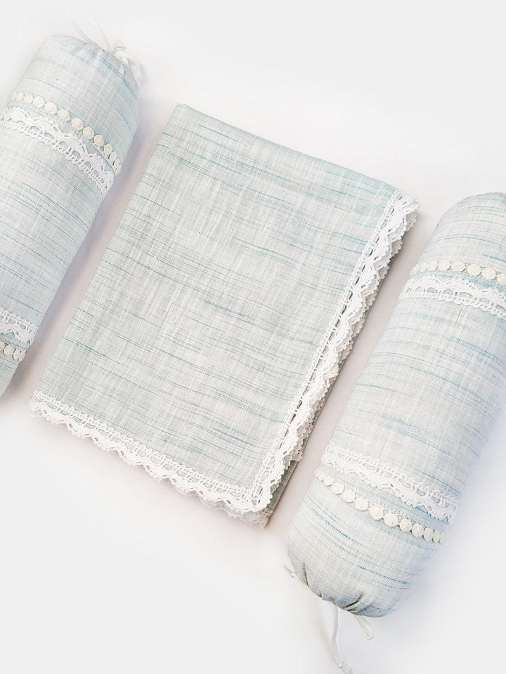 Washed Organic Cotton Newborn Baby Seagreen Blanket and Bolster Set - VJV Now