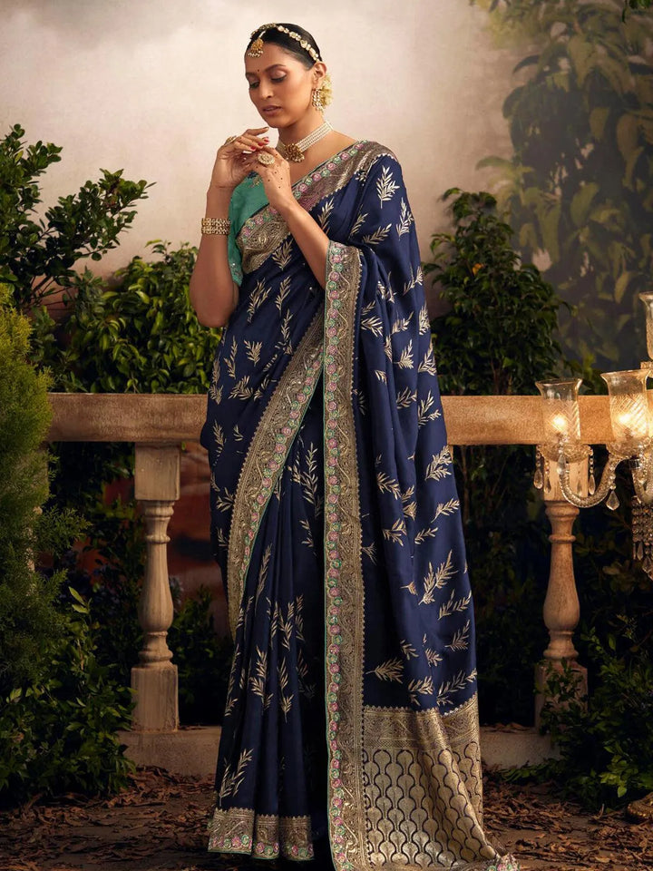 Wedding Designer Wear Blue Art Silk Zari Work Saree - VJV Now