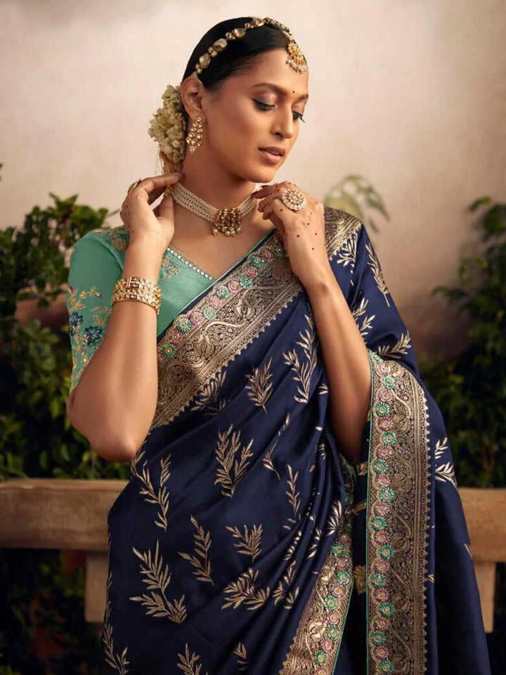 Wedding Designer Wear Blue Art Silk Zari Work Saree - VJV Now