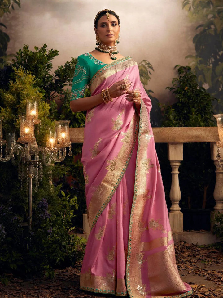 Wedding Designer Wear Dusty Pink Art Silk Zari Work Saree - VJV Now