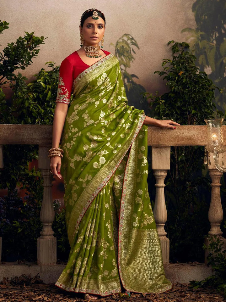 Wedding Designer Wear Green Art Silk Zari Work Saree - VJV Now