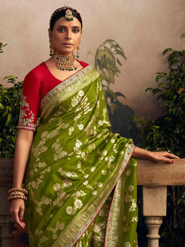 Wedding Designer Wear Green Art Silk Zari Work Saree - VJV Now