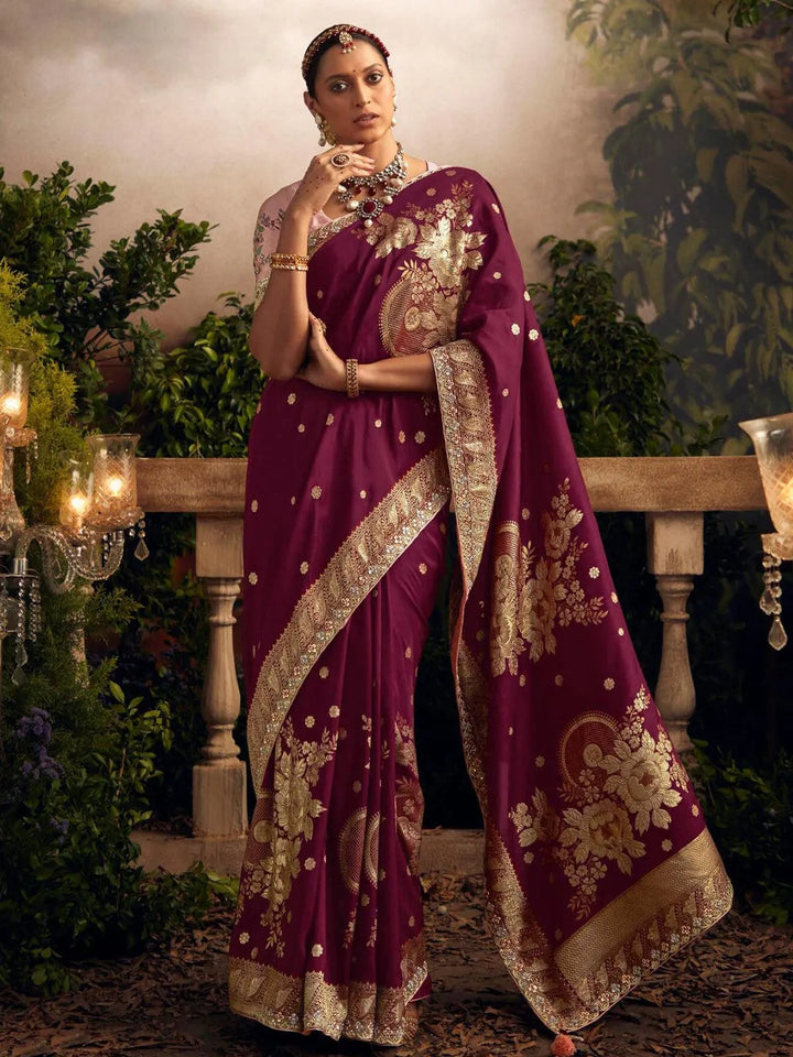 Wedding Designer Wear Maroon Art Silk Zari Work Saree - VJV Now