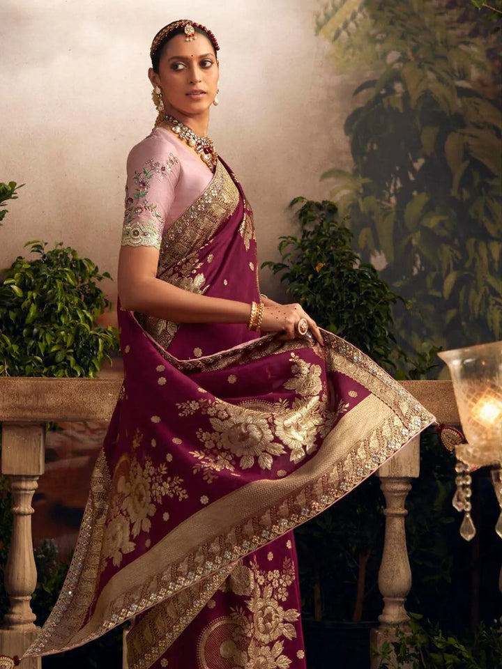 Wedding Designer Wear Maroon Art Silk Zari Work Saree - VJV Now