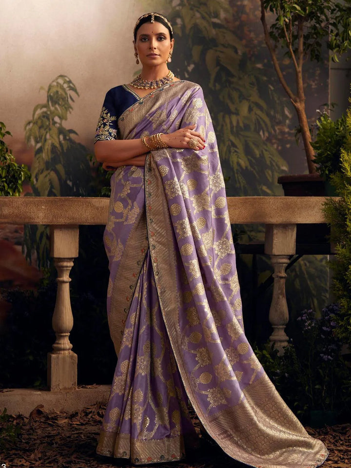 Wedding Designer Wear Purple Art Silk Zari Work Saree - VJV Now