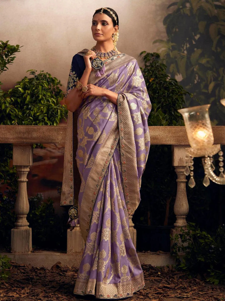 Wedding Designer Wear Purple Art Silk Zari Work Saree - VJV Now