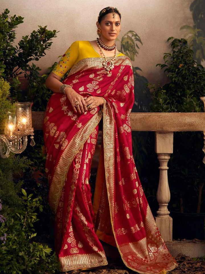 Wedding Designer Wear Red Art Silk Zari Work Saree - VJV Now