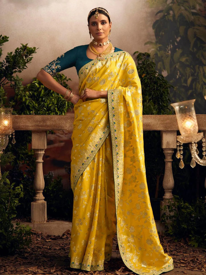 Wedding Designer Wear Yellow Art Silk Zari Work Saree - VJV Now