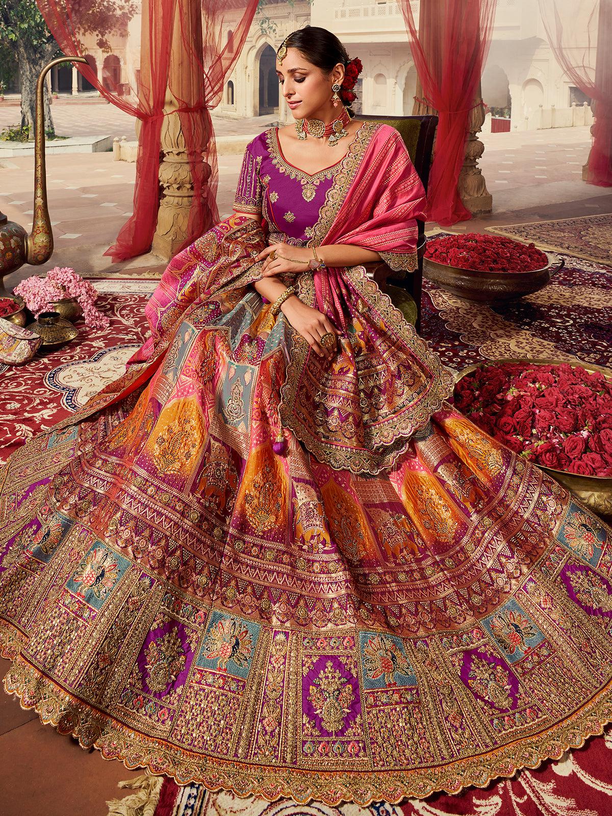 Bridal, Wedding Multicolor color Silk fabric Lehenga : 1834064
