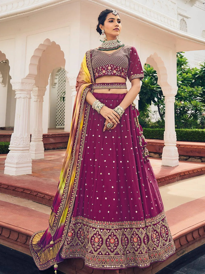 Wedding Wear Dark Pink Georgette Embroidered Umbrella Lehenga Choli - VJV Now