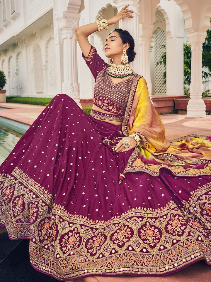 Wedding Wear Dark Pink Georgette Embroidered Umbrella Lehenga Choli - VJV Now