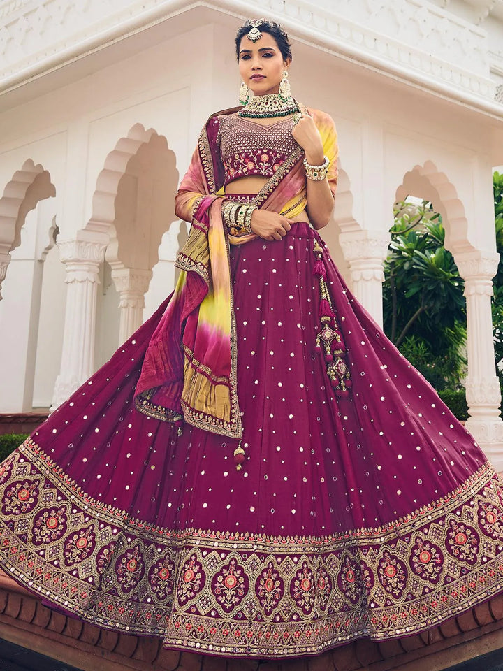 Wedding Wear Dark Pink Georgette Embroidered Umbrella Lehenga Choli - VJV Now