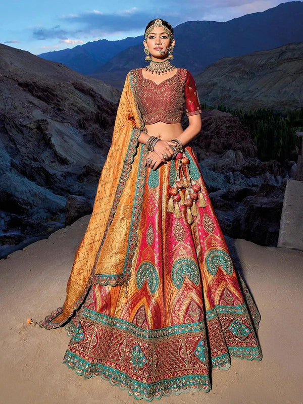 Wedding Wear Dark Pink Heavy Embroidered N Sequins Work Umbrella Lehenga Choli - VJV Now