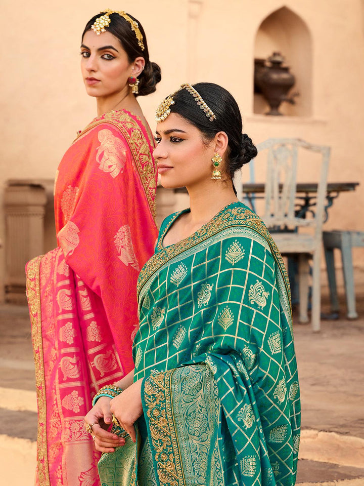 Wedding Wear Deep Pink Banarasi Silk Saree - VJV Now