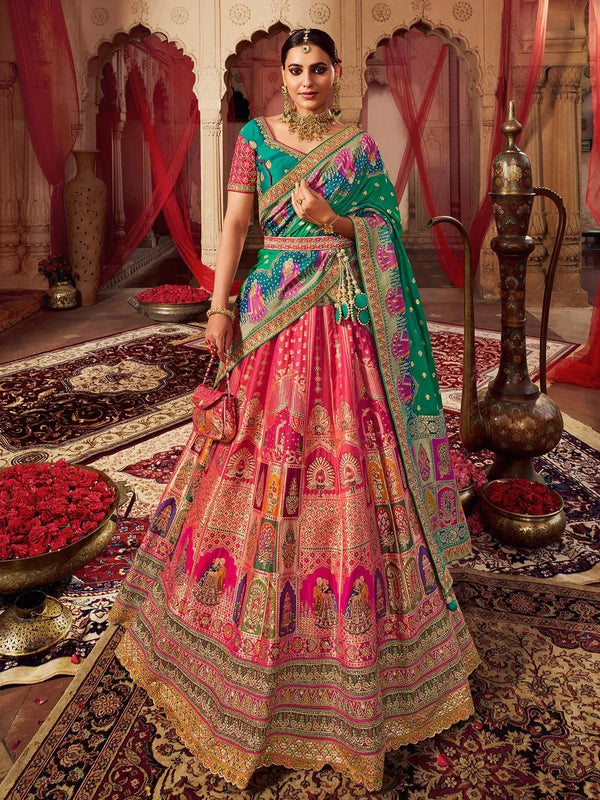 Wedding Wear Deep Pink Sequins Embroidered Silk Bridal Lehenga Choli - VJV Now