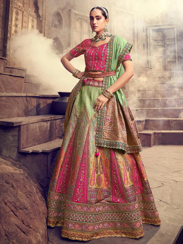 Wedding Wear Green Embroidery With Sequins Umbrella Lehenga choli - VJV Now