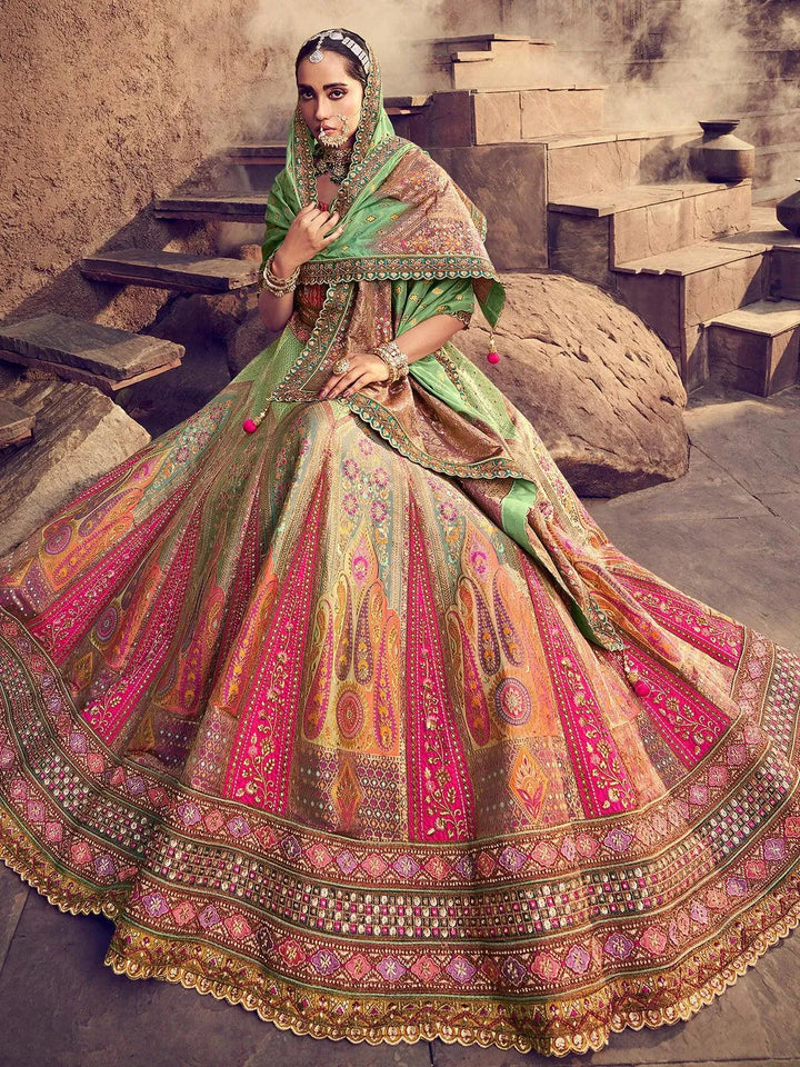 Wedding Wear Green Embroidery With Sequins Umbrella Lehenga choli - VJV Now