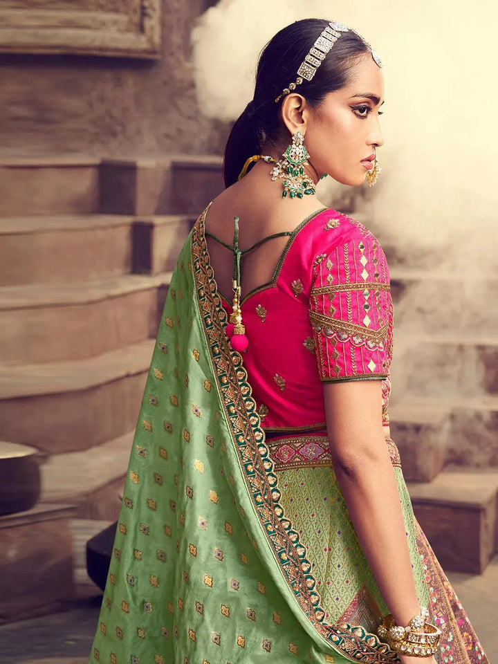 Wedding Wear Green Embroidery With Sequins Umbrella Lehenga choli - VJV Now