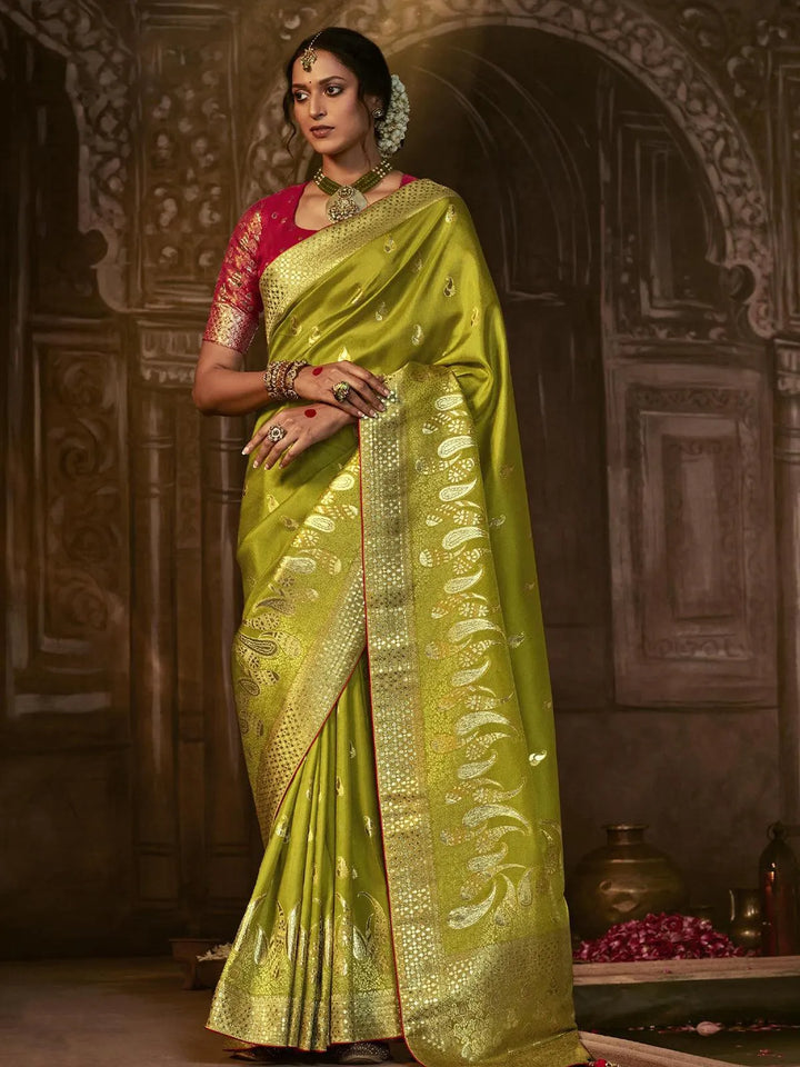 Wedding Wear Green Georgette Banarasi Dola Silk Saree - VJV Now