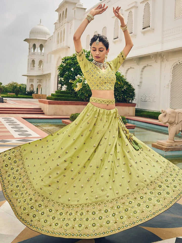 Wedding Wear Green Georgette Embroidered Umbrella Lehenga Choli - VJV Now