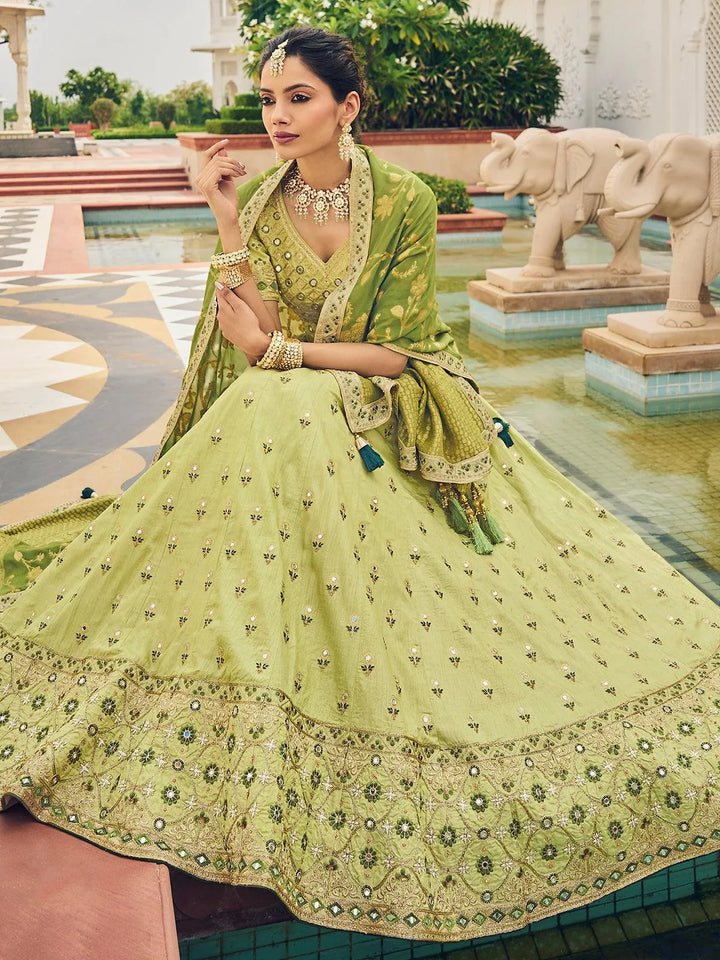 Wedding Wear Green Georgette Embroidered Umbrella Lehenga Choli - VJV Now