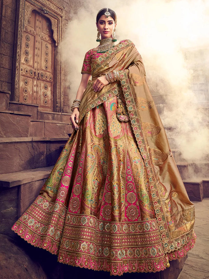 Wedding Wear Light Brown Embroidery With Sequins Umbrella Lehenga choli - VJV Now