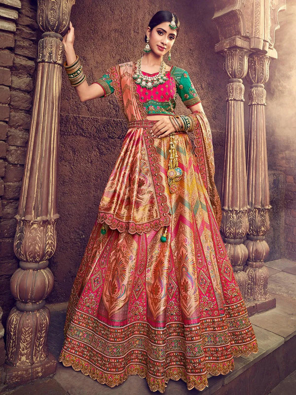 Wedding Wear Multi Color Embroidery With Sequins Umbrella Lehenga choli - VJV Now