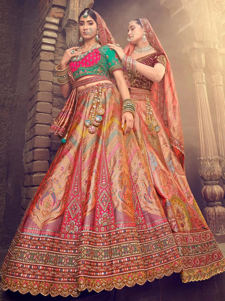 Wedding Wear Multi Color Embroidery With Sequins Umbrella Lehenga choli - VJV Now