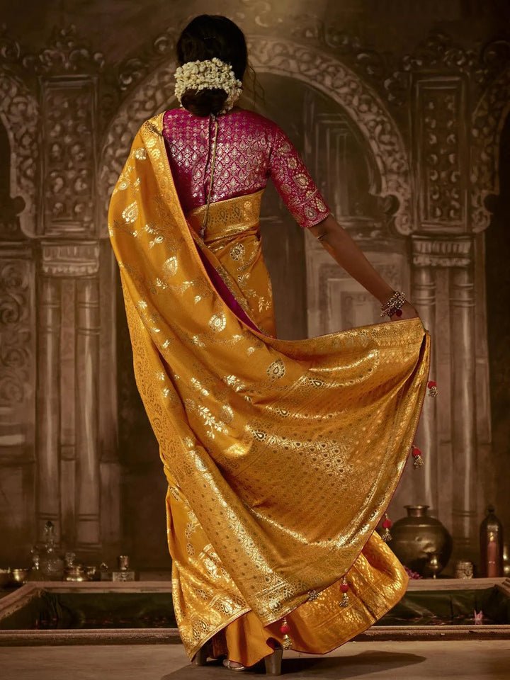 Wedding Wear Mustard Georgette Banarasi Dola Silk Saree - VJV Now