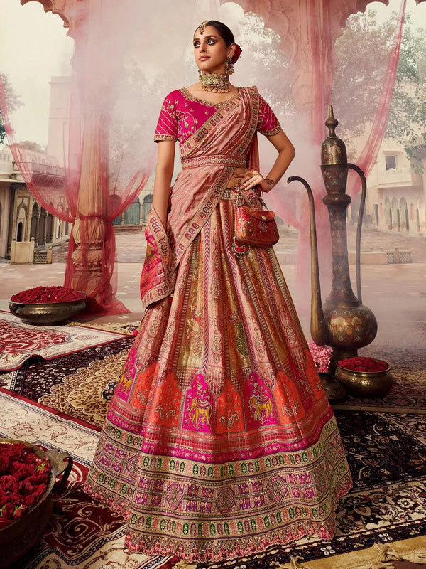 Wedding Wear Old Rose Pink Sequins Embroidered Silk Bridal Lehenga Choli - VJV Now