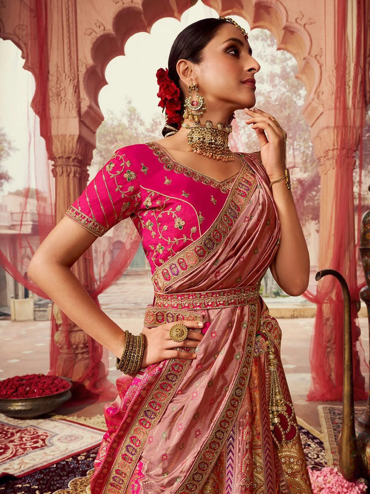 Wedding Wear Old Rose Pink Sequins Embroidered Silk Bridal Lehenga Choli - VJV Now