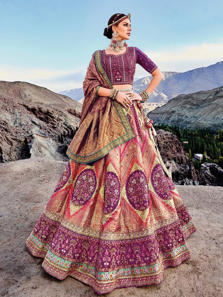 Wedding Wear Peach Heavy Embroidered N Sequins Work Umbrella Lehenga Choli - VJV Now