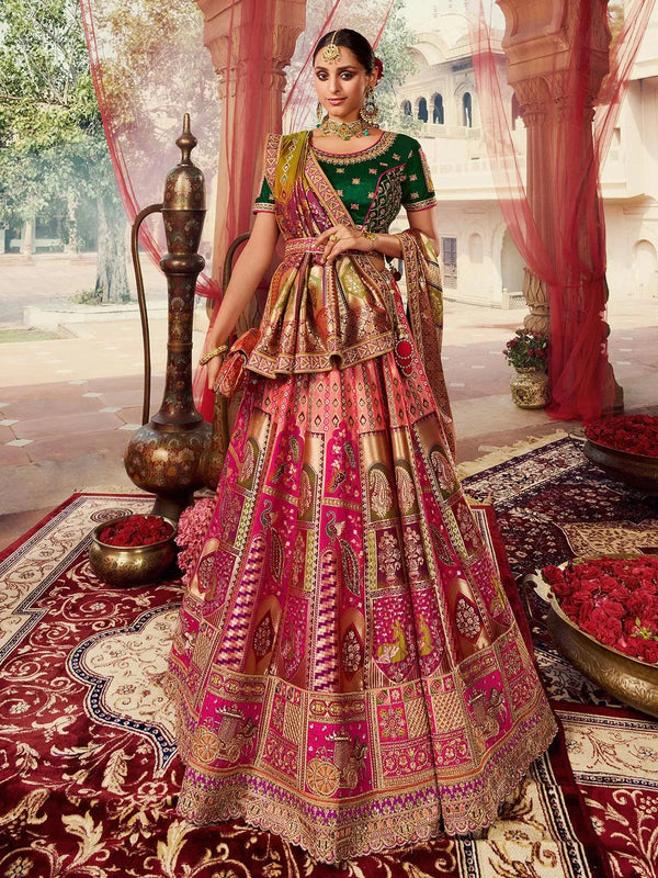 Wedding Wear Peach Sequins Embroidered Silk Bridal Lehenga Choli - VJV Now