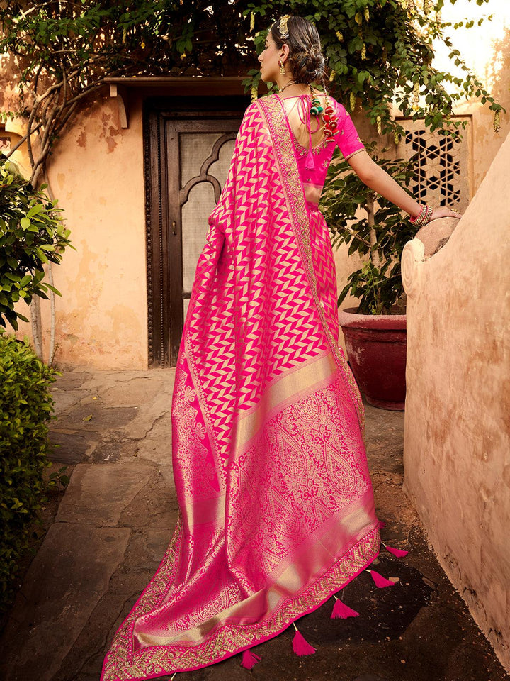 Wedding Wear Pink Banarasi Silk Saree - VJV Now