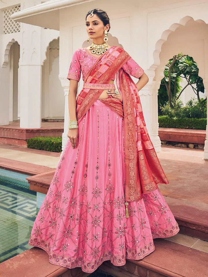 Wedding Wear Pink Georgette Embroidered Umbrella Lehenga Choli - VJV Now