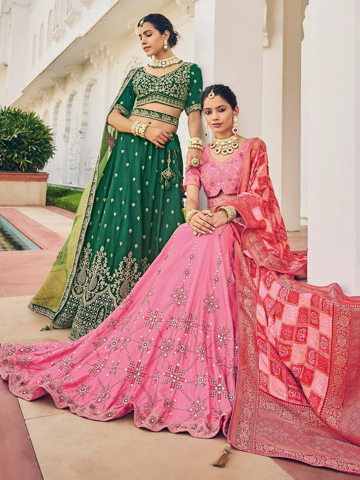 Wedding Wear Pink Georgette Embroidered Umbrella Lehenga Choli - VJV Now