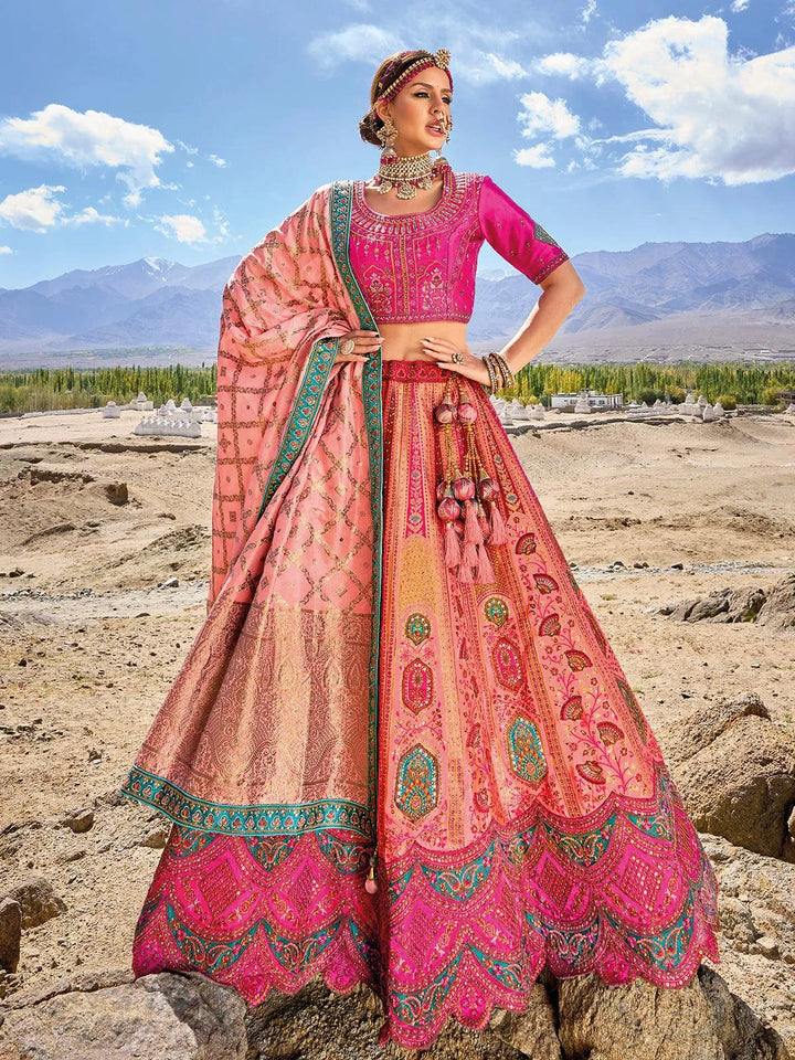 Wedding Wear Pink Heavy Embroidered Work Umbrella Lehenga Choli - VJV Now