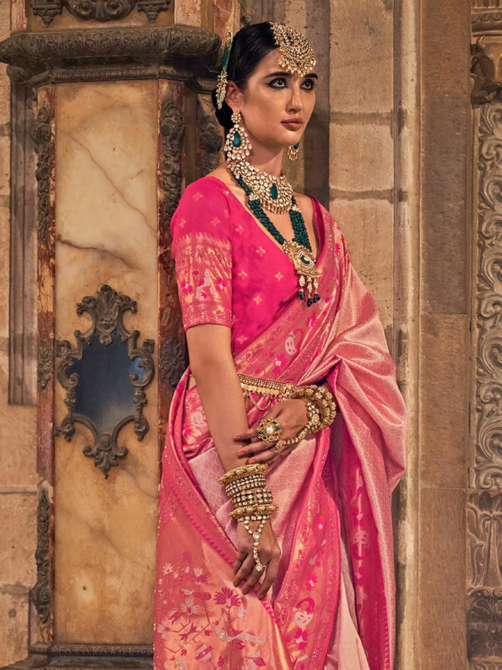 Wedding Wear Pink Woven Banarasi Silk Saree - VJV Now