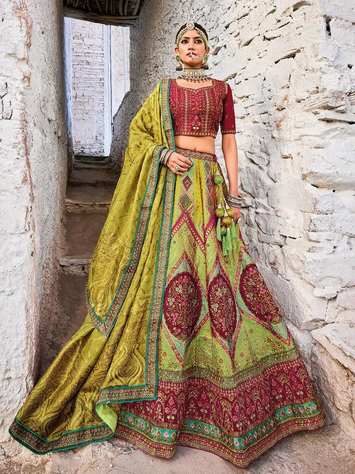 Wedding Wear Pista Green Heavy Embroidered Work Umbrella Lehenga Choli - VJV Now