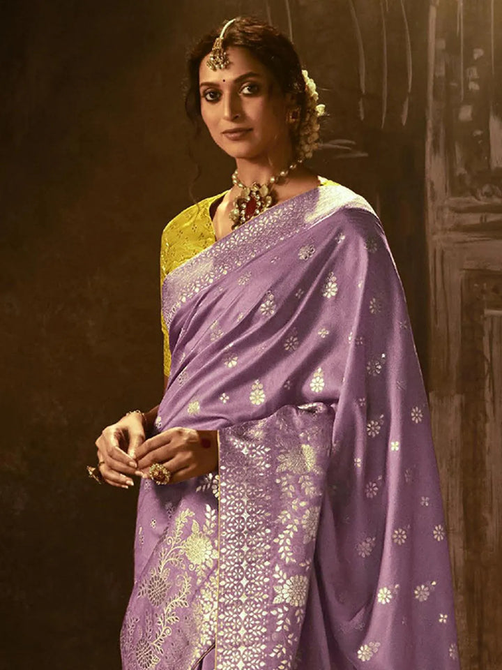 Wedding Wear Purple Georgette Banarasi Dola Silk Saree - VJV Now