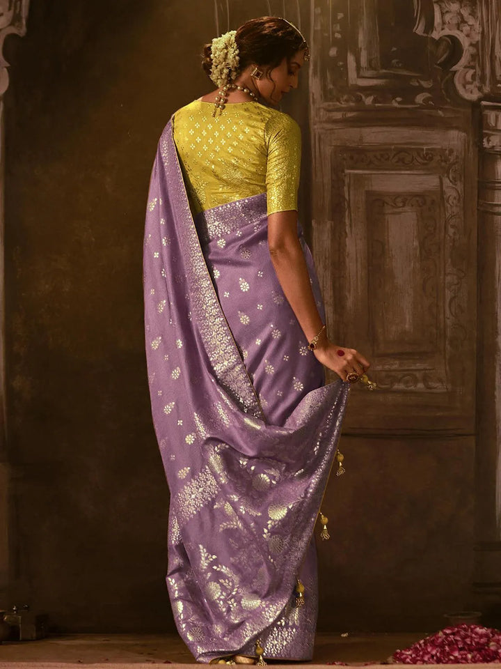 Wedding Wear Purple Georgette Banarasi Dola Silk Saree - VJV Now