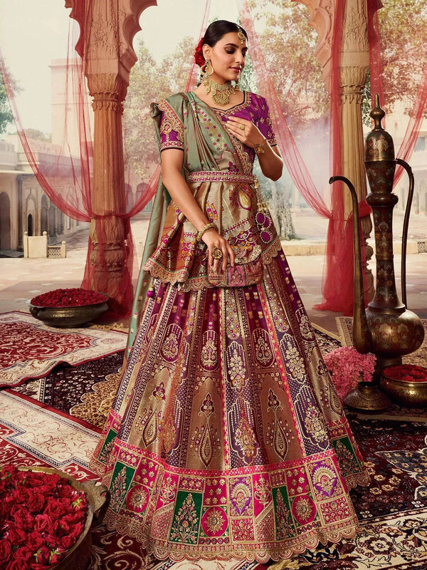 Wedding Wear Purple Sequins Embroidered Silk Bridal Lehenga Choli - VJV Now