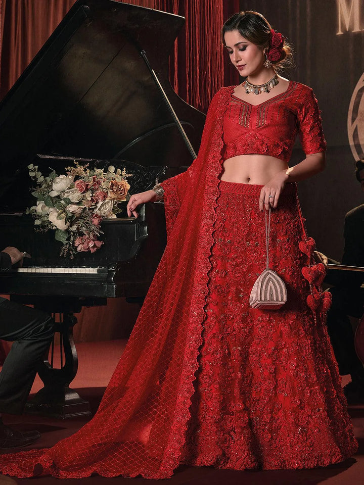 Wedding Wear Red Art Silk Embroidered Heavy Work Umbrella Lehenga Choli - VJV Now