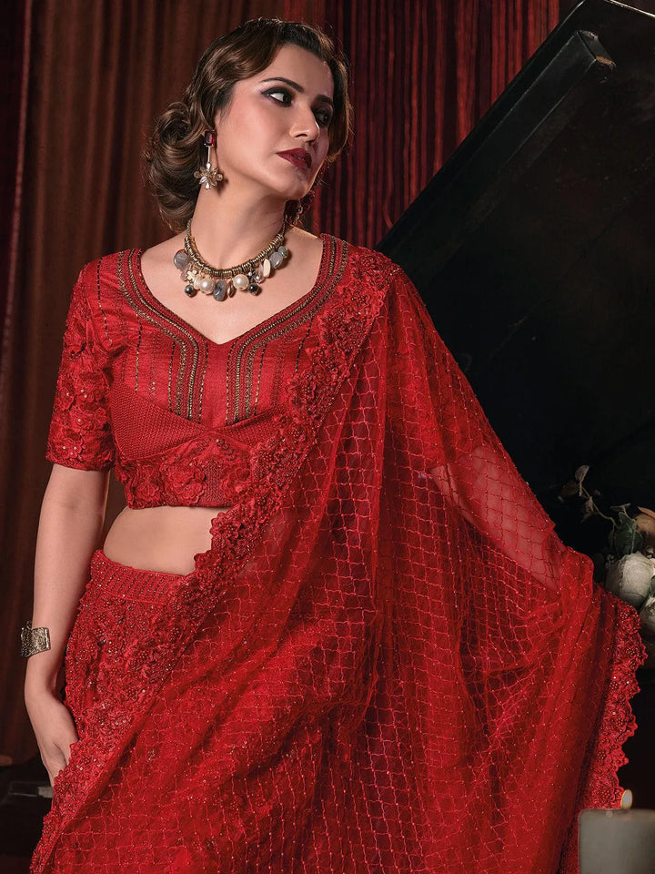 Wedding Wear Red Art Silk Embroidered Heavy Work Umbrella Lehenga Choli - VJV Now