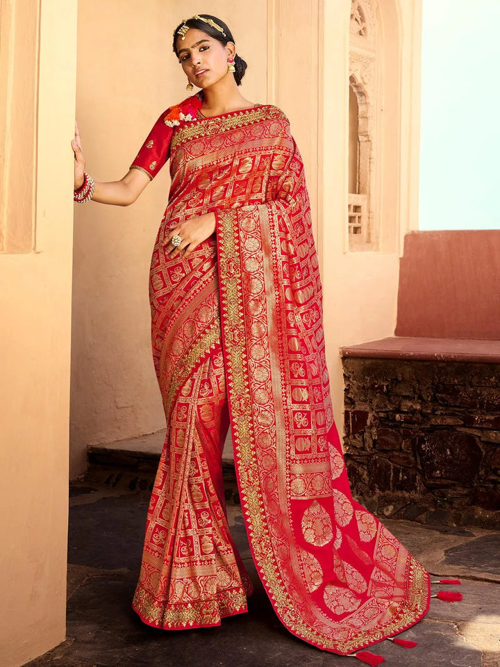 Wedding Wear Red Banarasi Silk Saree - VJV Now