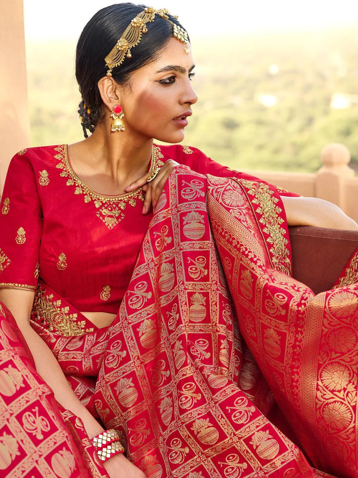 Wedding Wear Red Banarasi Silk Saree - VJV Now