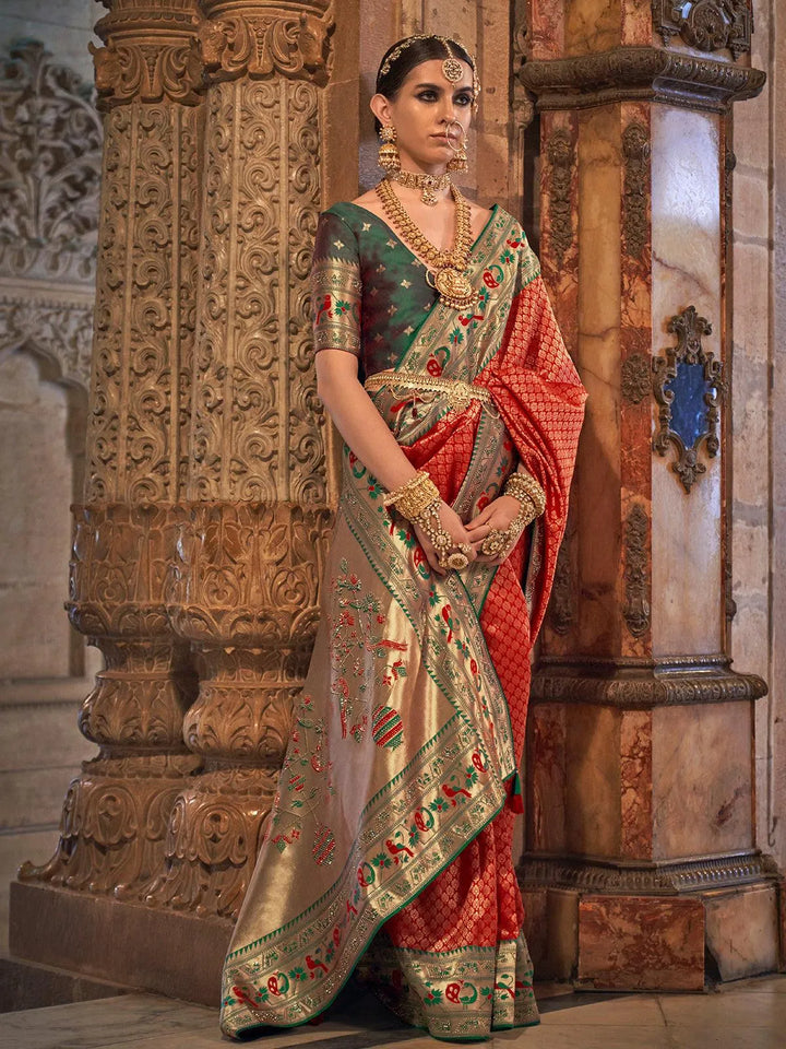 Wedding Wear Red Woven Banarasi Silk Saree - VJV Now